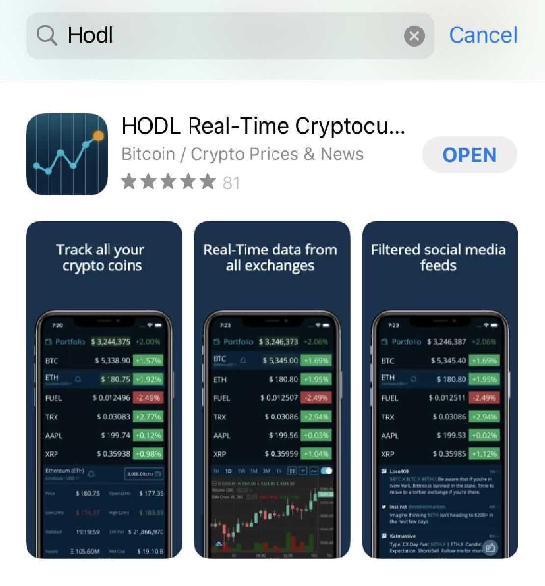 HODL app letöltés előtt az Appstoreban.